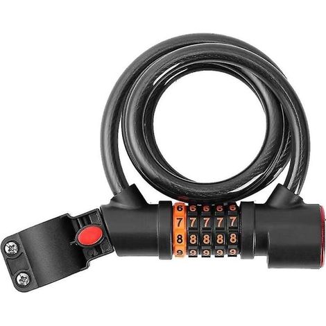 Câble antivol pour vélo avec code à 5 chiffres et mot de passe, antivol de sécurité enroulé avec feu arrière (1/3)