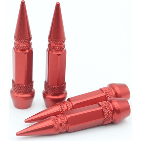 4 pièces 60mm Capuchons de valve en acier inoxydable pointus pour pneus auto, moto, vélo - Rouges (1/5)