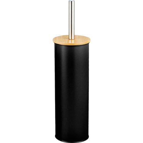 1 - Porte-Brosse WC - Accessoire Salle De Bain - Design Moderne Bambou Et Acier - Finition Noire - Pour Toilettes Contemporaines - Noir - 9,5x38 cm (1/5)