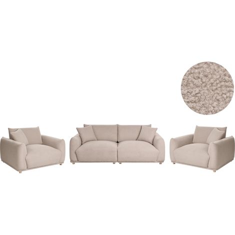 Sofa Set Beige Boucle Upholstery 5 Seater with Scatter Cushions Armchairs Wooden Legs Modern Living Room Settee JUBEK (1/5)