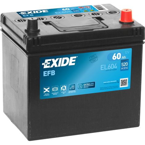 BATTERIE EXIDE EFB D23 12V 60AH 520A 230X173X222 +D EL604 (1/3)
