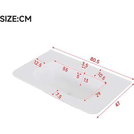 Meuble sous vasque mural 80,5x47,5x51cm, laqué blanc, structure verticale, lampe LED à détecteur de mouvement radar, tiroirs silencieux, design anti-choc, vasque intégrée. (1/5)