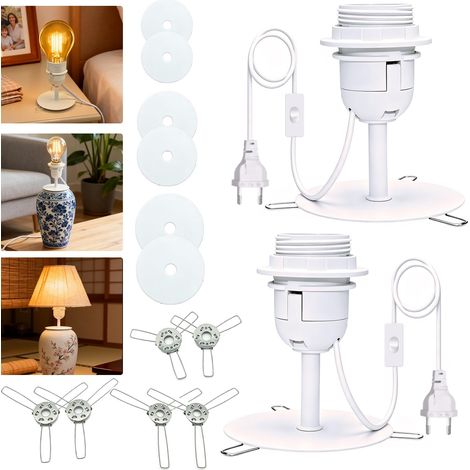 Kit pour Transformer Vase en Lampe de Table, 2PCS Lampe de Bureau en Métal, Kit Lampe de Bouteille, Douille E27, Câble de 240 cm avec Interrupteur et Prise, 3 Tailles de Socle, Sans Vase Ampoule (1/5)