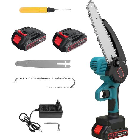 Mini motosierra, diseño portátil, ligera y potente, 8 pulgadas (2 baterías) (1/2)