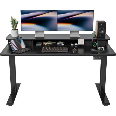 FEZIBO Elektrischer Stehtisch 140x60 cm Doppelschublade Schwarzer (1/5)