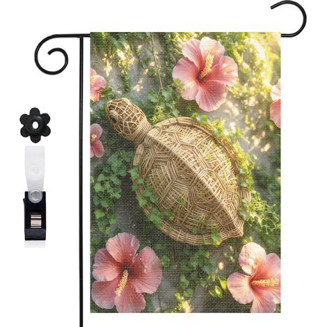Drapeau de jardin bienvenue 30 x 45 cm motif tortue et océan lumineux toile double face (1/5)