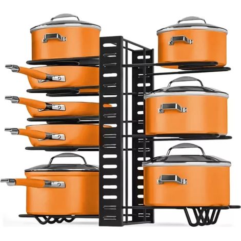 Organisateur vertical pour casseroles et poêles – Étagère de rangement empilable et réglable à 8 niveaux pour ustensiles de cuisine, gain de place, acier robuste, montage facile (1/5)