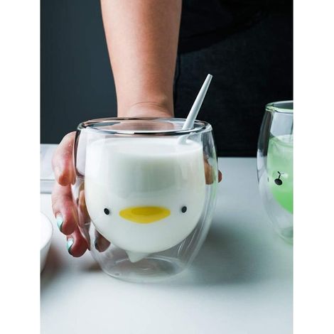 Tasse de café Double paroi isolée Coupe à Lunettes Animal Mignon thé Lait Tasses Cadeau Original pour Nol Action de graces Copains (Canard) (1/4)