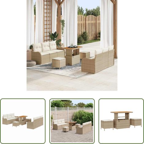 vidaXL Akazienholz - Gartensofa-set mit Kissen 9 pcs Beige Poly-Rattan (1/5)