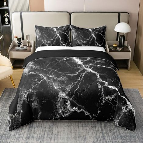 Housse de Couette en Marbre Noir Coton Biologique,Marbre Blanc Respirant Parure de Lit,Impression Texturée en Marbre Noir Blanc Housse de Couette 220x240 Décor de Chambre 2 Taies d'oreiller (1/5)