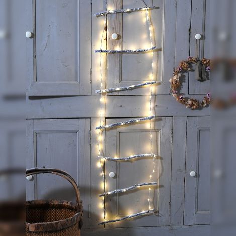 Echelle déco en bois led, blanc (1/3)