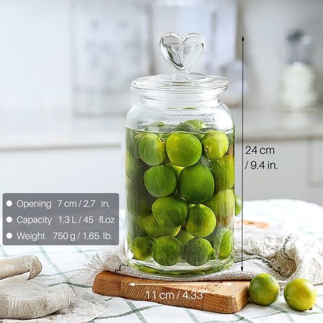 Ensemble de 2 bocaux de conservation JeiibrZui - 1300 ml - Poignée en forme de cœur - Verre hermétique pour bonbons et cuisine (1/5)