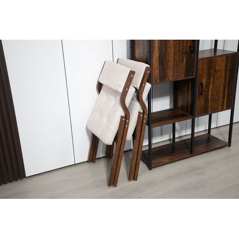 Chaise pliante HOMEFUN avec coussin, lot de 2 en bois rembourré, fauteuil portable et assemblé pour invités, cuisine, bureau, mariage et fête, couleur crème (1/4)