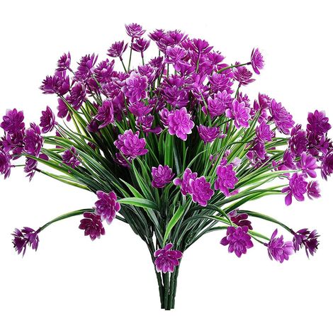 Plantes artificielles anti-UV, lot de 8, arbustes verts en plastique pour pots suspendus, décoration intérieure et extérieure, violet jasmin (1/5)