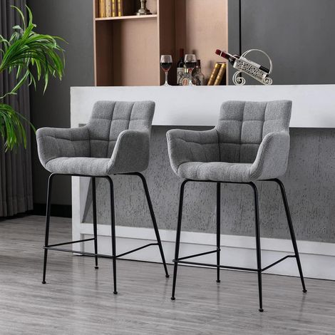 Barhocker 2er Set mit Rückenlehne, Frottee, Metallfüße, Grau (1/5)