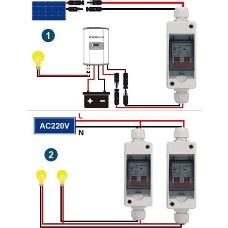 Disjoncteur solaire TIKATARER, 500 V CC IP65, disjoncteur pour panneaux solaires, boîtier de disjoncteur miniature pour véhicules de loisirs, avec joints et vis (40 A) (1/5)