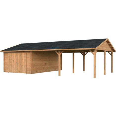 Garage en bois  Roger 19,0+33,2 m2 porte bois Traité Marron (1/5)