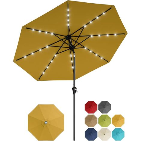 Parasol de jardin 270 cm LED solaire 32 LED inclinable jaune (1/5)