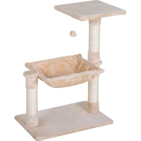 Rascador para gatos, de madera resistente, diseño compacto de varios niveles, color beige. (1/2)