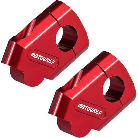 Support de guidon rehausseur paire 22mm 28mm moto cross trail - Rallonge guidon aluminium rouge MDL3517 - Kit fixation cintre universel motocross enduro. (1/4)