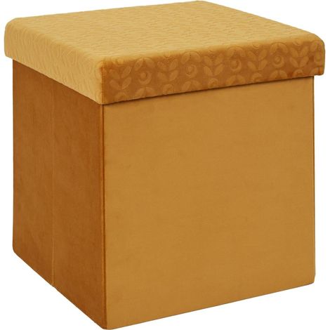 Coffre pouf pliable retro moutarde 38x38x38 cm