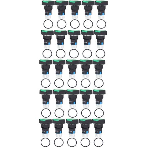25 Interrupteurs à Bouton Carré Auto-Blocage ABS Laiton avec Voyant Lumineux 16mm 24V Vert pour Tableau Électrique (1/5)