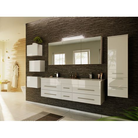 Badmöbelset Roma XL 4-teilig Spiegelschrank Seitenschrank 3er Boxen weiss hgl (1/5)
