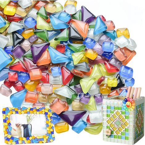 Lot de 900 g de carreaux de mosaïque en cristal, carreaux de mosaïque en polygones pour l'art et l'artisanat, environ 630 pièces de mosaïque de couleurs mélangées pour le bricolage (1/5)