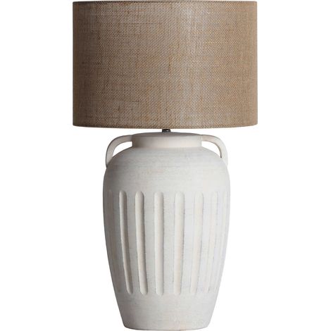 Lampe de table classique en céramique blanche et abat jour marron - Blanc céramique et marron chocolat (1/4)