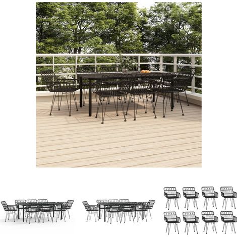 Gartenesszimmer - vidaXL 9-tlg. Garten-Essgruppe Schwarz Poly Rattan - Gartenstuhl Set (1/5)