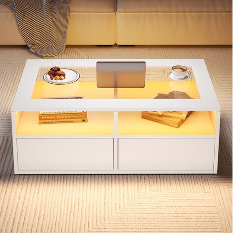 Couchtisch Wohnzimmertisch LED Glas 100x50x35 OKMYHOME (1/5)