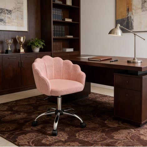 Buerostuhl aus Stoff Rosa mit Gasfeder und Rollen, Blumen-Design, 37,5 x 55 x 81,5 cm (1/5)