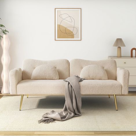 Divano letto 2 posti con schienale regolabile in 3 posizioni beige, DESVIAE (1/5)