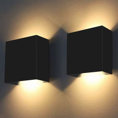 2 apliques LED de pared para uso interior, aplique decorativo de 6W, luz blanca cálida de 3000K, aplique moderno para dormitorio, sala de estar, hotel, escalera, pasillo (negro) (1/5)