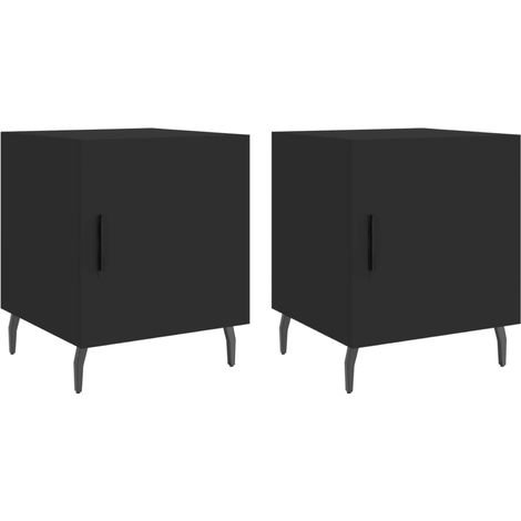 Juego de 2 mesitas de noche con compartimento con puerta 40 x 40 x 50 cm madera de ingeniería negra DEC035576