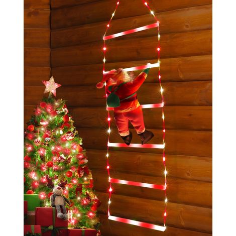 XEPHO Guirlande lumineuse LED de Noël - Échelle décorative de 76 cm avec Père Noël, décorations de Noël pour l'intérieur et l'extérieur, fenêtre, jardin, maison, mur, sapin de Noël - Blanc et rouge (1/5)