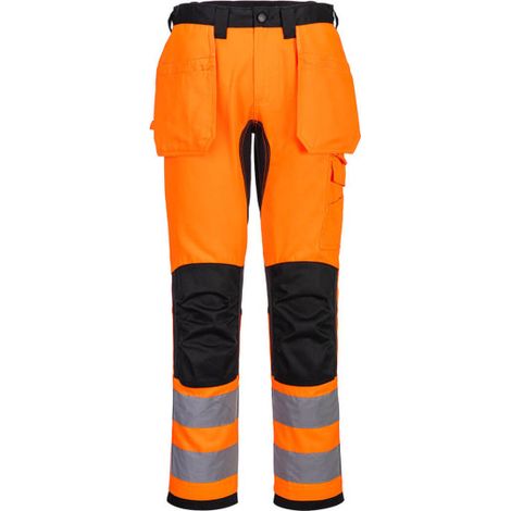 Pantalón de trabajo de A.V flúor con paneles elásticos 4 sentidos, bolsillos para rodilleras PORTWEST CD889 46 pulgadas Naranja/Negro