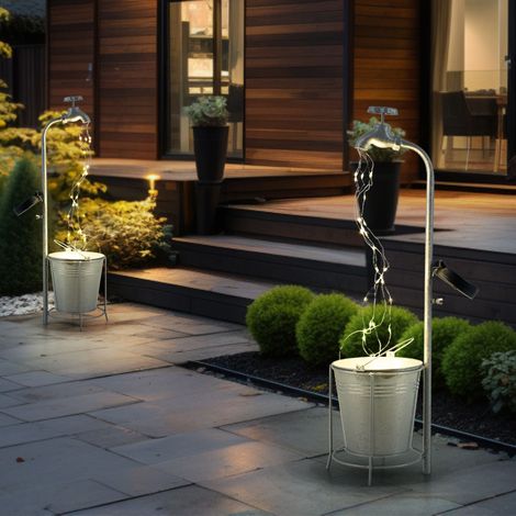 Solarlampe Wasserhahn 30x LED Gartendeko Außenlampe Terrassenlampe, Metall Kunststoff silber, warmweiß, LxH 17x62 cm, 2er Set
