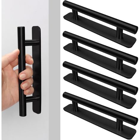 4er-Set selbstklebender Möbelgriff, 127 mm Schiebetürgriffe, Küchengriff aus Edelstahl für Schubladen, Schränke, Schränke, ohne Bohren, Schwarz (1/5)