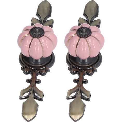Lot de 2 poignées céramique potiron, alliage zinc, tiroir buffet armoire chaussure, porte meuble, tige unique, rose 1045A (1/5)
