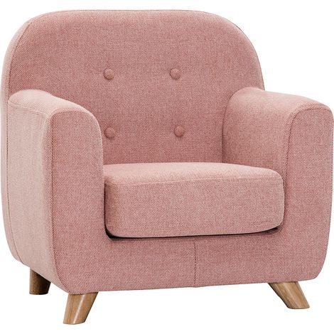 Fauteuil enfant scandinave en tissu effet velours texturé rose et bois clair NORKID