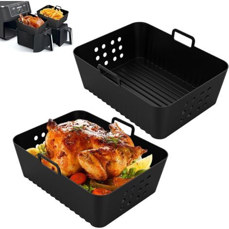 2 Pcs Moule Silicone Air Fryer sans BPA, Panier Silicone Air Fryer Rectangulaire, Moule pour Friteuse à Air 19147cm, Plat à Four Air Fryer avec Poignée, Compatible with Ninja SL400/SL401 (1/5)