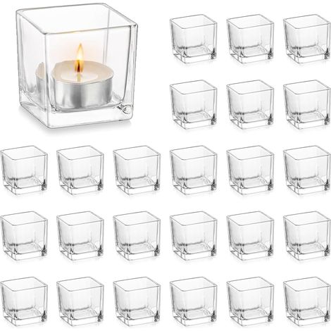 Bougeoir en Verre Verres à Bougie Chauffe-Plat carrés : Set de 24 photophores en Verre Décoration de Table Mariage Verres à Bougie pour décoration de Mariage (1/5)