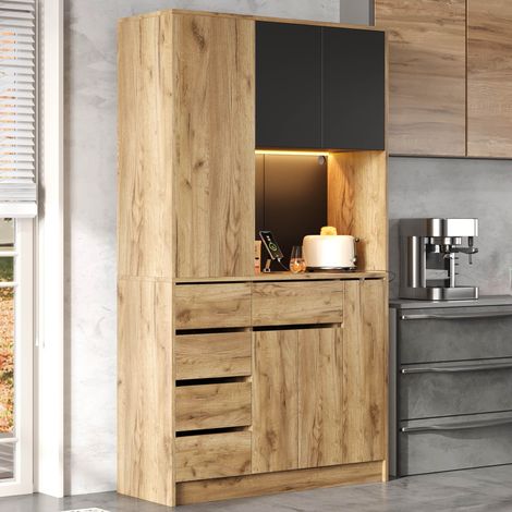 Küchenbuffet 105 x 40 x 185 cm aus MDF in Schwarz und Natur OKMYHOME (1/5)