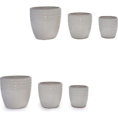 6er-Set teiliges handgemachtes Keramikpflanztopf-Set (Ø 38,1/30,5/22,9 cm), weißes Rautenmuster, ideal für Sukkulenten, Innen/Außen, Fensterbänke/Bücherregale, atmungsaktive Tonware.