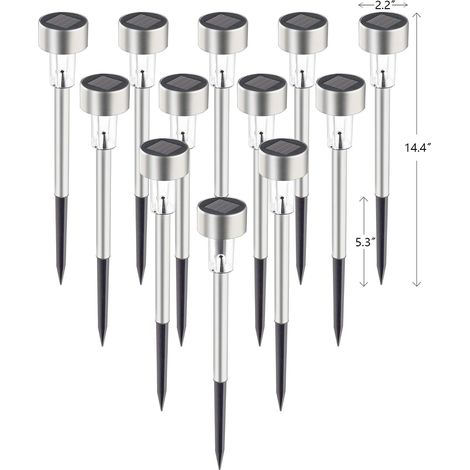 Luci solari da vialetto, confezione da 12, luci solari a LED per esterni in acciaio inossidabile IP44 impermeabili, accensione/spegnimento automatico, per giardini, cortili, patii, sentieri e passerel (1/5)