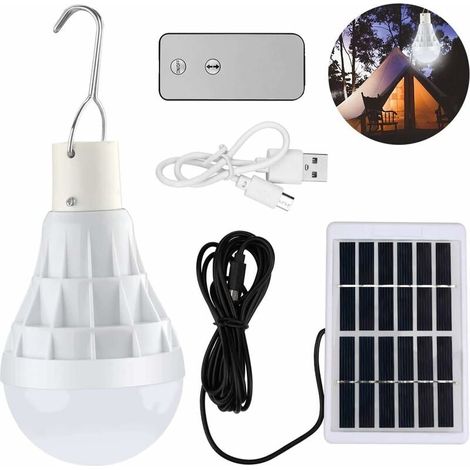 Solaire alimenté Ampoule Led, 12W Lampe Urgence Solaire rechargeable aveCôtélécommande pour extérieur, randonnée, Camping, tente de pêche