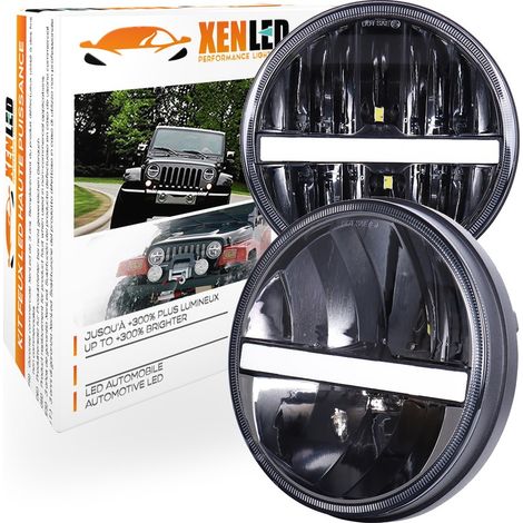 Phares LED 7" Look Origine avec Feux de jour, Jeep, Wrangler, Chevrolet, Honda 45W - Homologué - Noir - La paire (1/5)