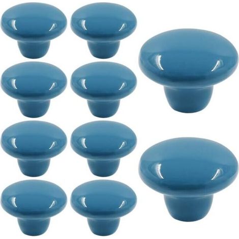 10x Poignée de Meuble Ronde en Céramique Monotrou Boutons de Placard Style Minimaliste avec Vis - Bleu (1/5)