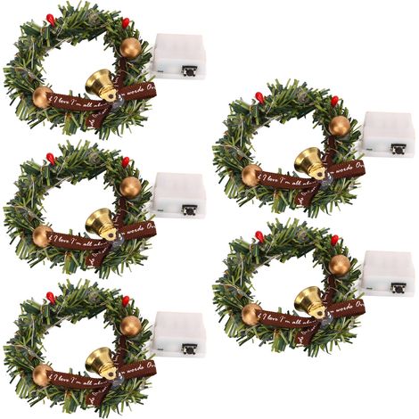 Couronne de Noël miniature réaliste et vivante pour maison de poupée (lot de 5), idéale pour les maisons de poupées à l'échelle 1/12. (1/5)